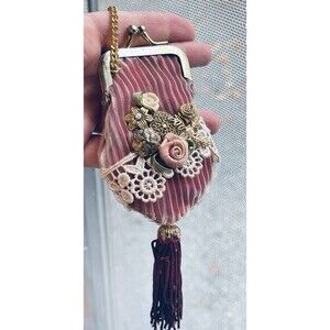 VTG Victorian-Style Coin Purse Bag Katherine’s Collection Burgundy 4"x2.5" W Tag